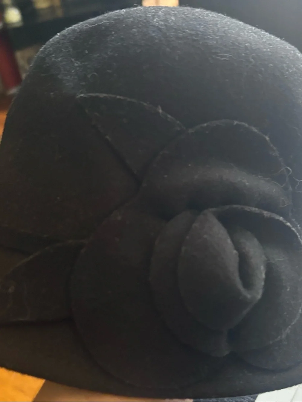 Nine West Black Felt Cloche with Flower Accent